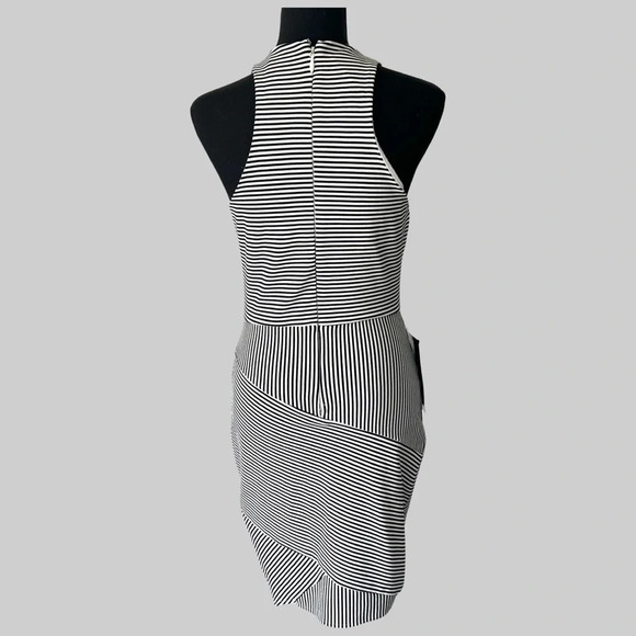 Bebe Short Asymmetrical Striped Stretch  Mini Dress - Picture 3 of 15